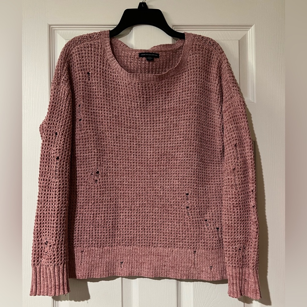 American Eagle Outfitters distressed Pink Crew Neck Sweater